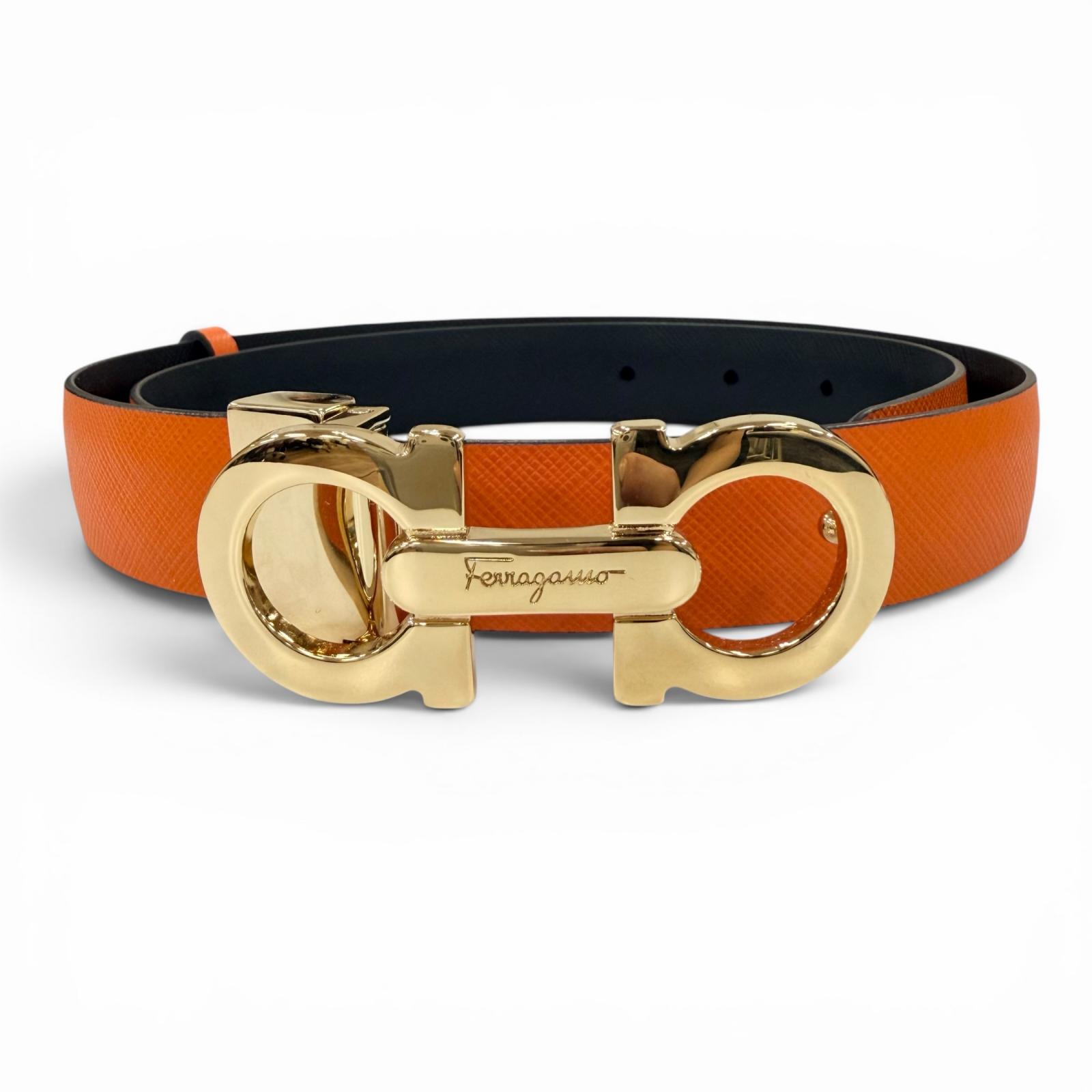 Excellent Salvatore Ferragamo belt GanciniMetal Leather Orange leather Women Used
