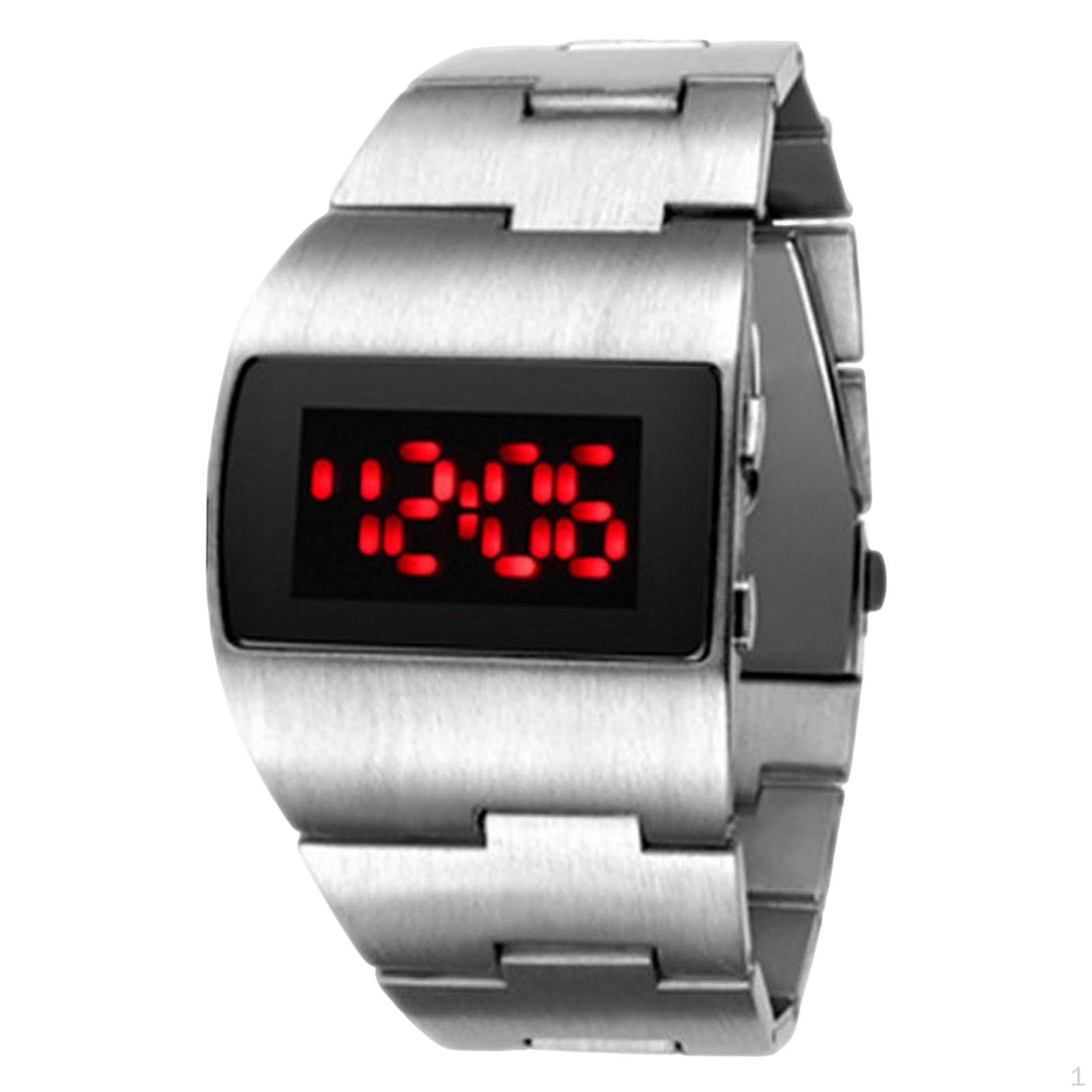 

Digital Sports Watch LED Screen Novelty Multifunction Alloy Simple Date Wrist Silver red light