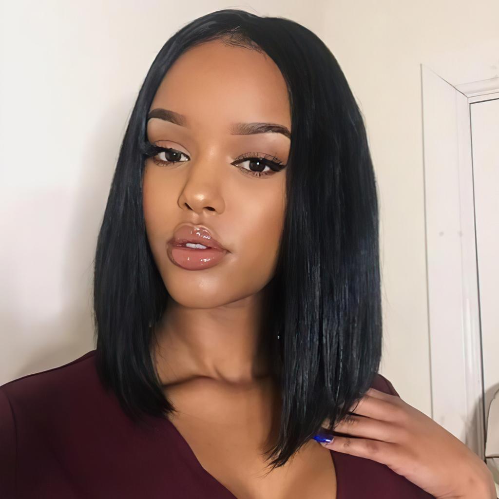Women Black Short Straight Wig Straight Knotless Light-weighted Wig for Girls Daily Use Hair Styling