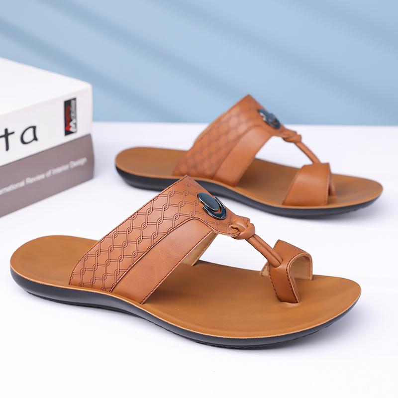 Men Black Leather Slippers Simple Flats Summer White Flip Flops Outdoor Sandals Open Toe Beach Shoes Plus Size