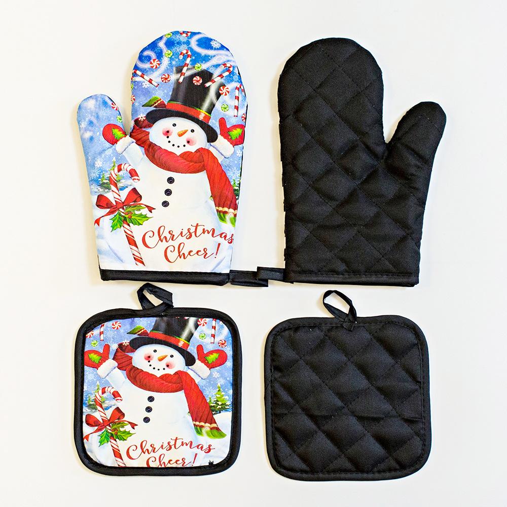 2pc/set Christmas Printed Oven Gloves, Heat Resistant and Heat Resistant Microwave Oven Glove Set