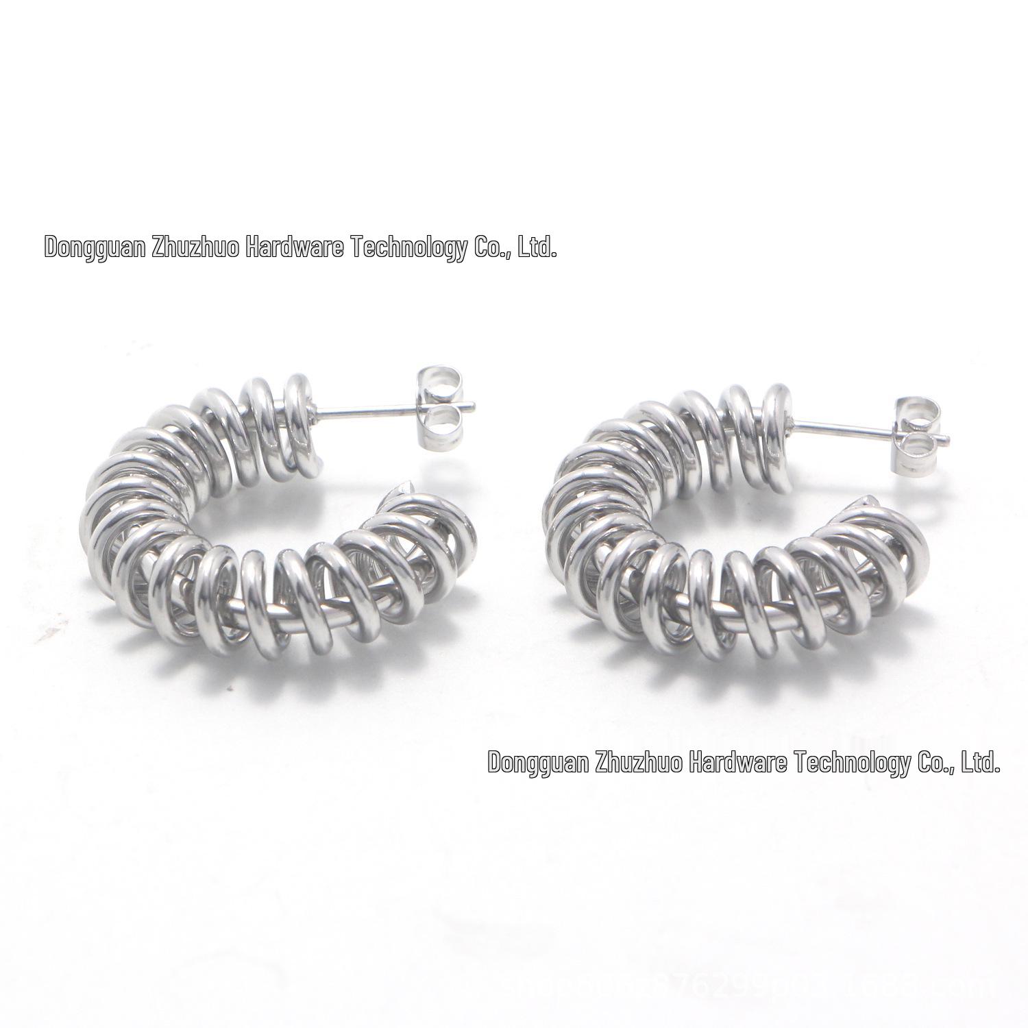C-shaped 316L Stainless Steel Earrings - European  American Cross-Border Fashion Spiral Wrapped Wire Jewelry