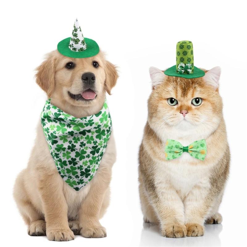 Dog Top Hat Collar Holiday Shamrocks for Small Medium Girl Dogs Cats Dog Collar Necklaces Kerchief Costumes