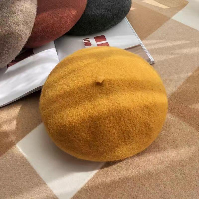 Elegant And Fashionable Solid Color Wool Thick Beret Winter Hat For Travel Shopping Warmth Vintage Painter And Parent-Child Hat
