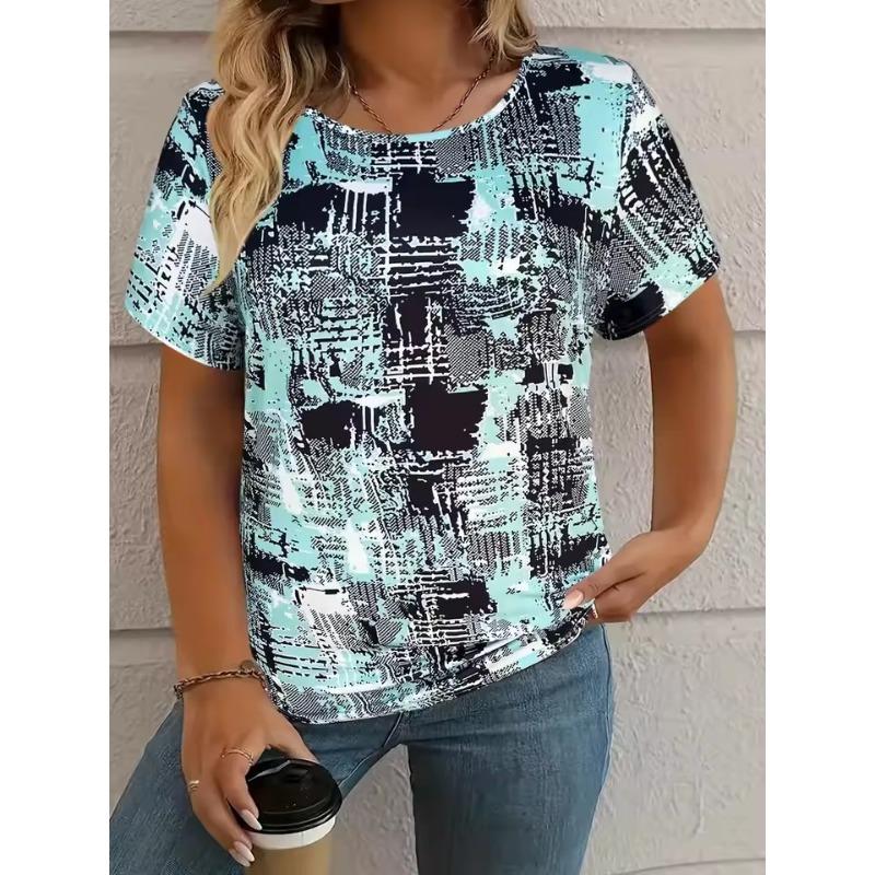 Summer Classic Women's T-shirt Round Neck Short Sleeve Tops 3D Plaid Pattern Print Outdoor T Shirts Casual Oversize Clothing
