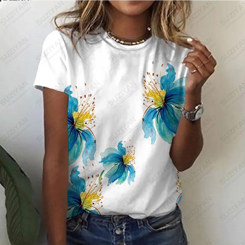 

Новый женский свободный большой топ со стильным темпераментом и 3D-печатью. Женский простой топ с короткими рукавами и круглым вырезом. 5XL