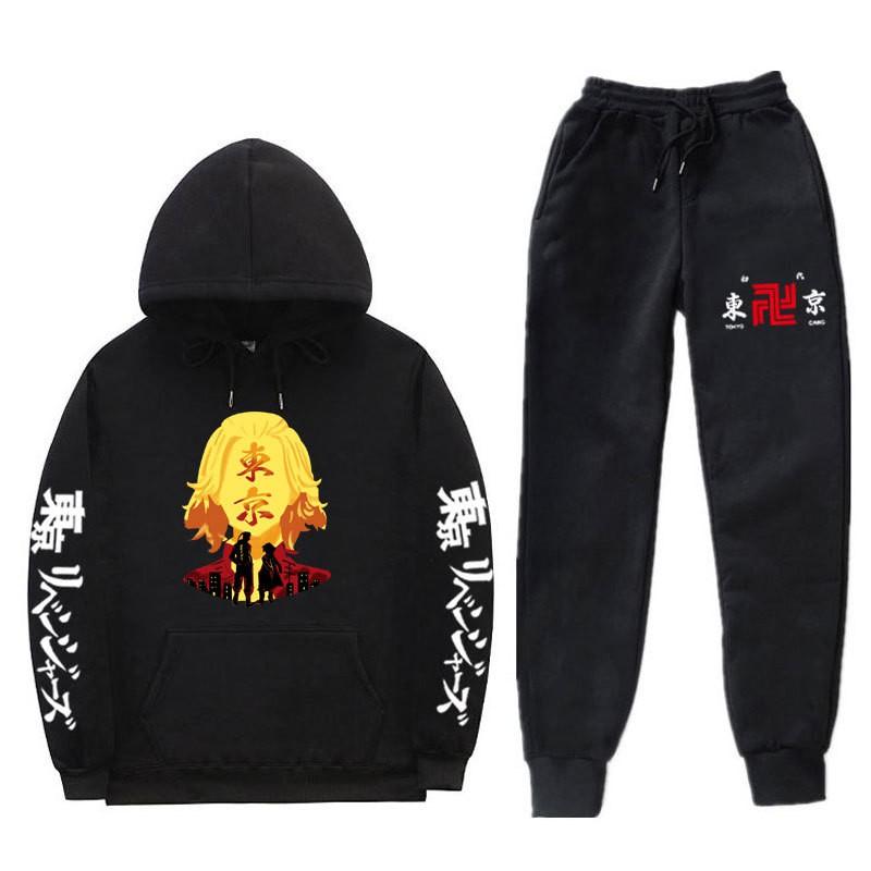 Mens Hooded Long Sleeve Streetwear Sweatshirt Set Casual Oversized Cotton Blend Tracksuit Fall