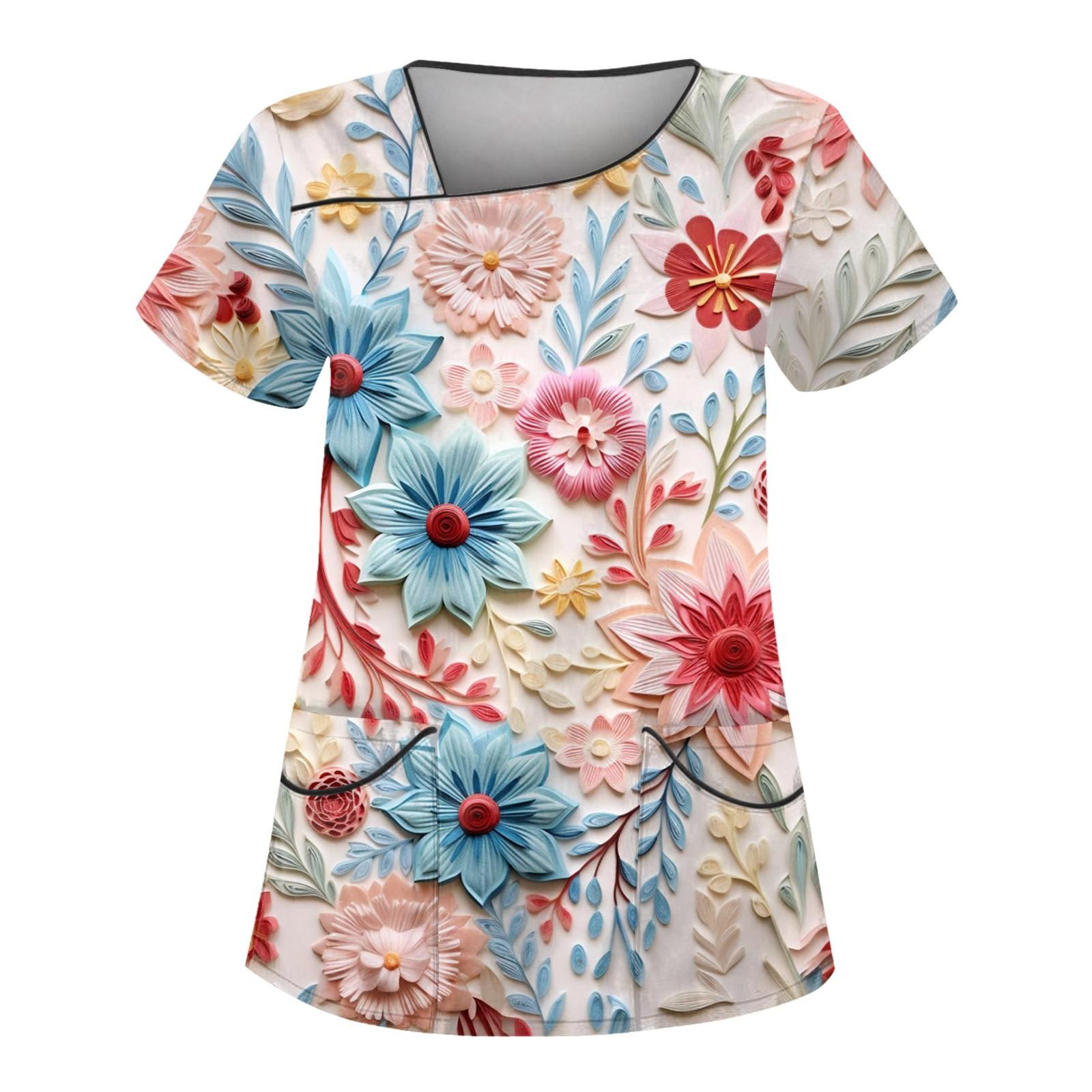 

Women s Simulated Embroidery Printed Pattern Slope Collar Double Pocket Top Protective Clothing XL синий