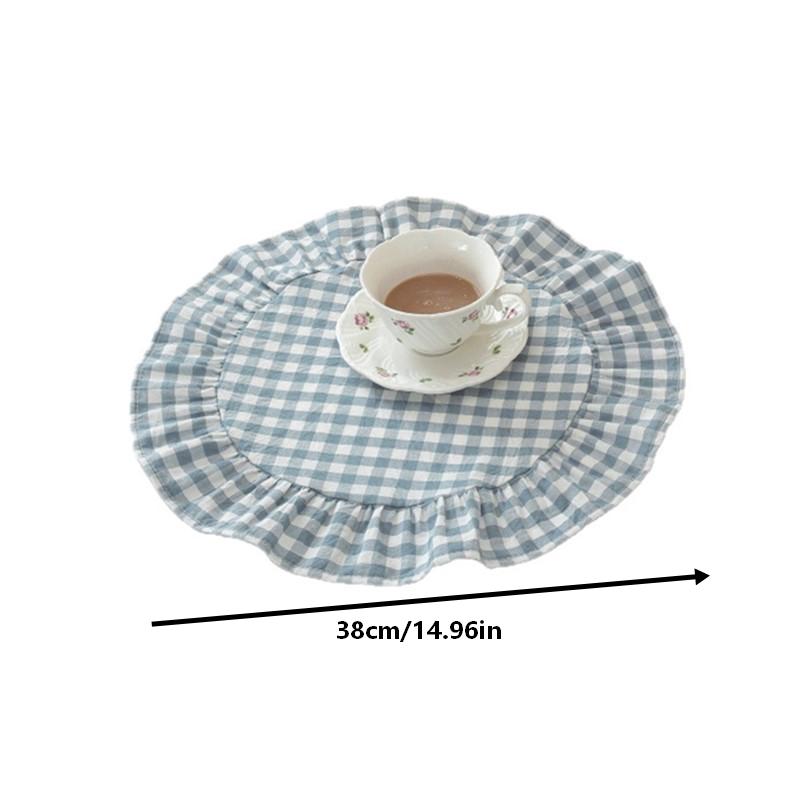 Round Blue Yellow Gingham Placemats Red Grid Checkered Placemats With Ruffle Picnic Party Supplies Buffalo Plaid Table Mat