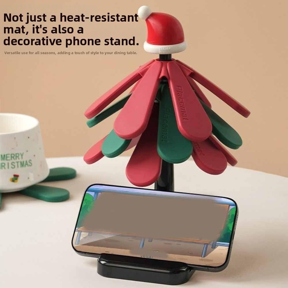 Non-slip Silicone Insulation Pad Suction Cup Base Anti Scald Christmas Tree Trivet Easy To Clean Foldable Heat Insulation Pad