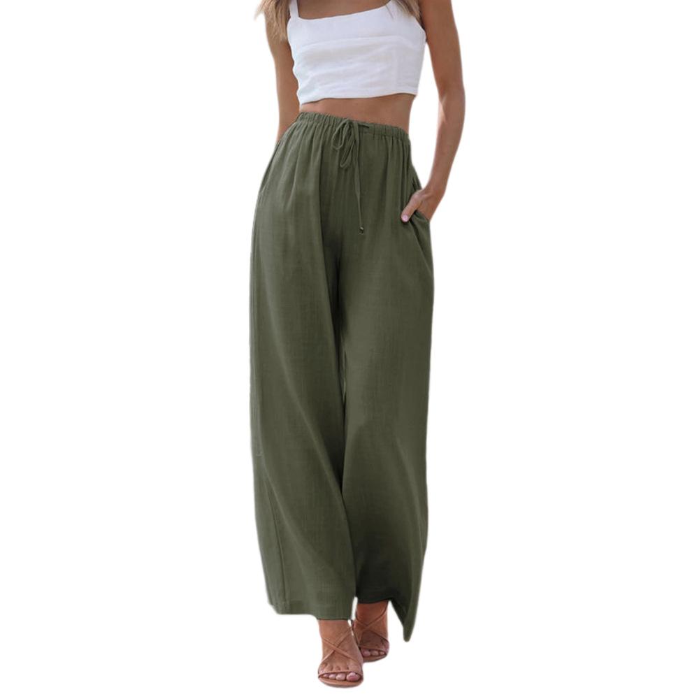 Summer Plain-color Loose High-waist Wide-leg Long Pants for Women