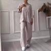 Casual Cotton Linen Shirt And Drawstring Wide Leg Pants Set For Women Spring