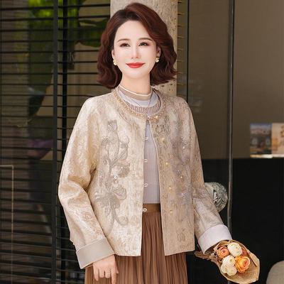 Mom's Elegant Beaded Coat - Spring/Autumn Lightweight Chinese Style Jacket for Mature Women