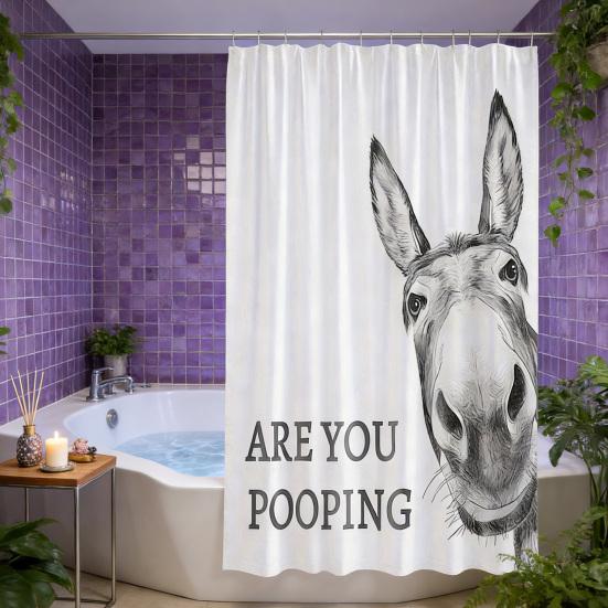Funny Donkey Shower Curtain Waterproof Bathroom Curtain Are You Pooping Donkey Curtain Shower Drape Liner with Hooks for Farmhouse Dorm Bathtub