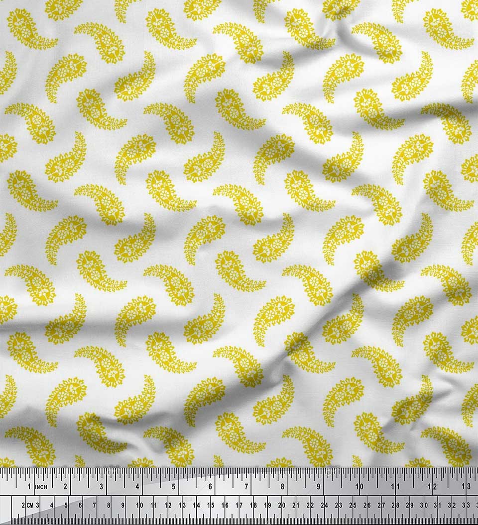 

Тканина Soimoi Japan Crepe Satin Тканина з квітковим принтом і пейслі на метри 42 дюйма 42 Inch Wide - Poly Crepe жовтий