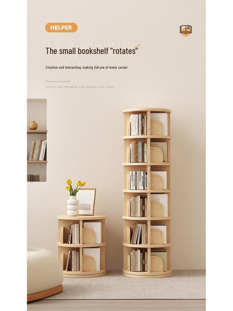 Drehbarer Bücherregalschrank aus Massivholz: Wandmontierbar, Einfache Aufbewahrung für Studenten und Kinder im Wohnzimmer