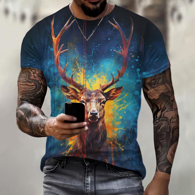 Squirrel Dog Bee Pattern Men's T-shirt Fun Animal 3D Printed Short Sleeved Top Fashionable Street Trend Harajuku Round Neck Clothing