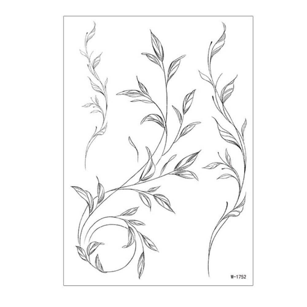 Long Lasting Black Flower Tattoo Stickers Waterproof Sketch Style Stickers Neck Shoulder Arm