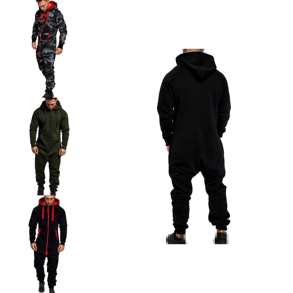 Hooded Men's Long Sleeve Camouflage Onesie Jumpsuit For Casual Wear**