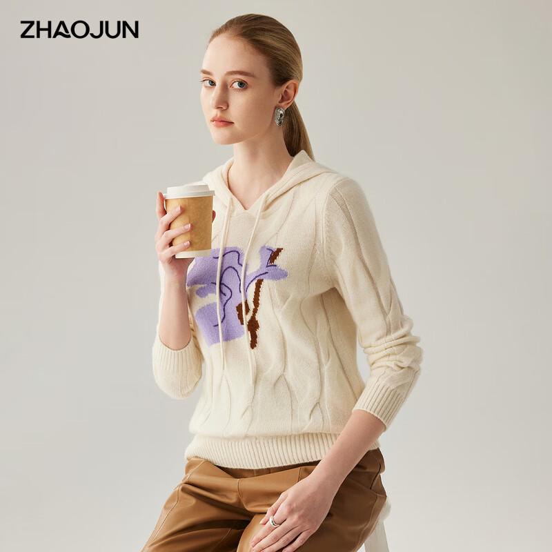 

Zhaojun Women s Hooded 100% Cashmere Embroidered Sweater M