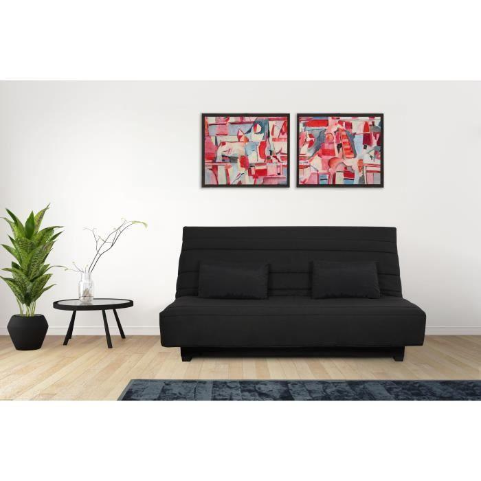 REVEUR 2-seater Click-clack Sofa Bed - Black Fabric - DUNLOPILLO Mattress - 188x128 Cm Bed