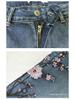 Damen Retro High-Waist Slim Fit Bestickte Micro-Flare Jeans