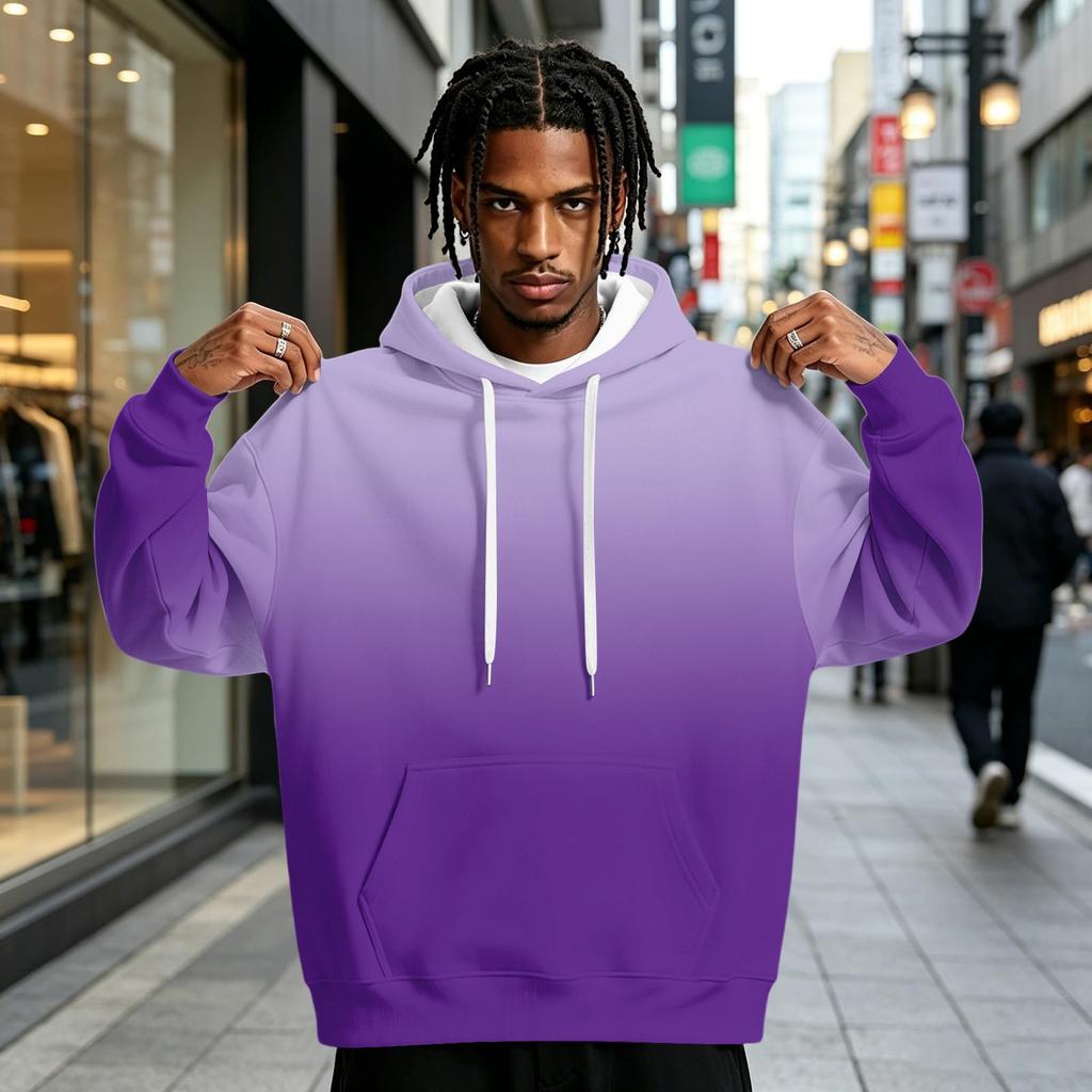 Men's Gradient Print Hoodie with Pocket, Casual Athletic Pullover