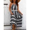 Abito Halter per Donna Stampa Patchwork Vita Alta Senza Spalle Schiena Nuda Fiocco Abito Lungo Estate Vacanza al Mare Casual Moda Plus Abito Maxi