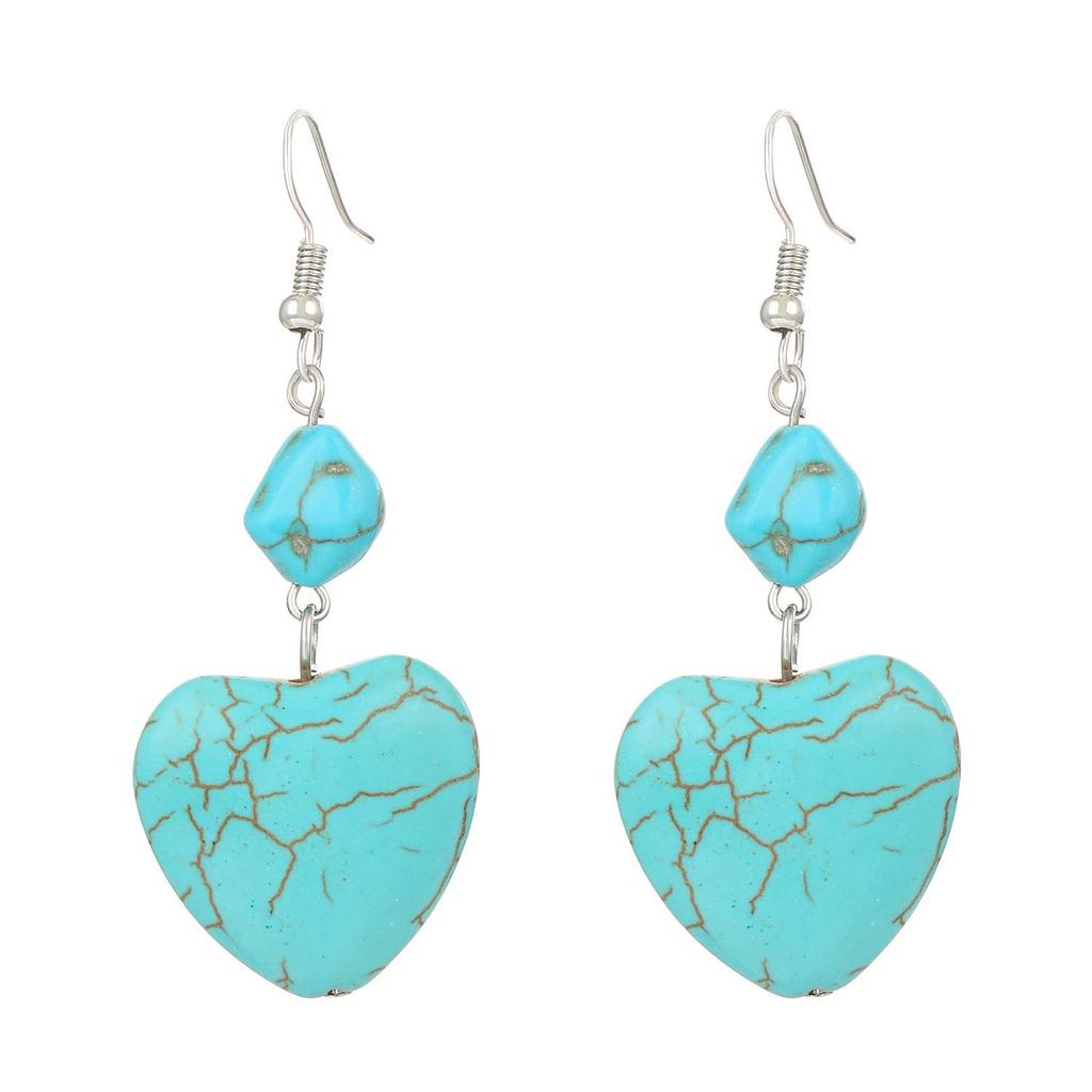 Vintage Turquoise Patchwork Necklace & Heart Earrings Bohemian Jewelry Set