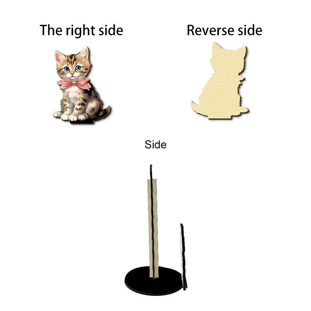 Cute Animal Cat Paper Towel Holder Weighted Base Easy One-Handed Tear Countertop Paper Towel Holder Wooden Rotating Roll