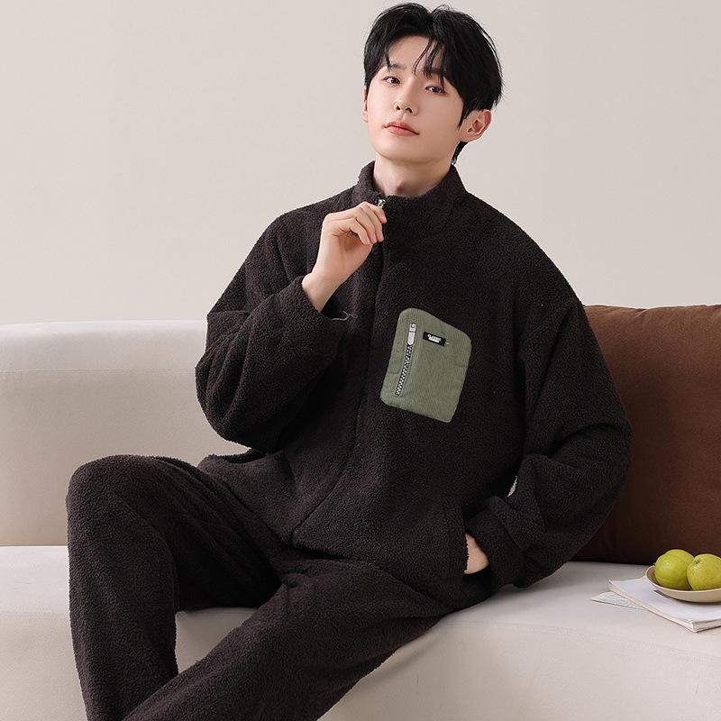 

Парная пижама из полуфлиса Женская осенне-зимняя утолщенная флисовая теплая из кораллового флиса Можно носить на улице Домашняя одежда Мужской костюм 3XL