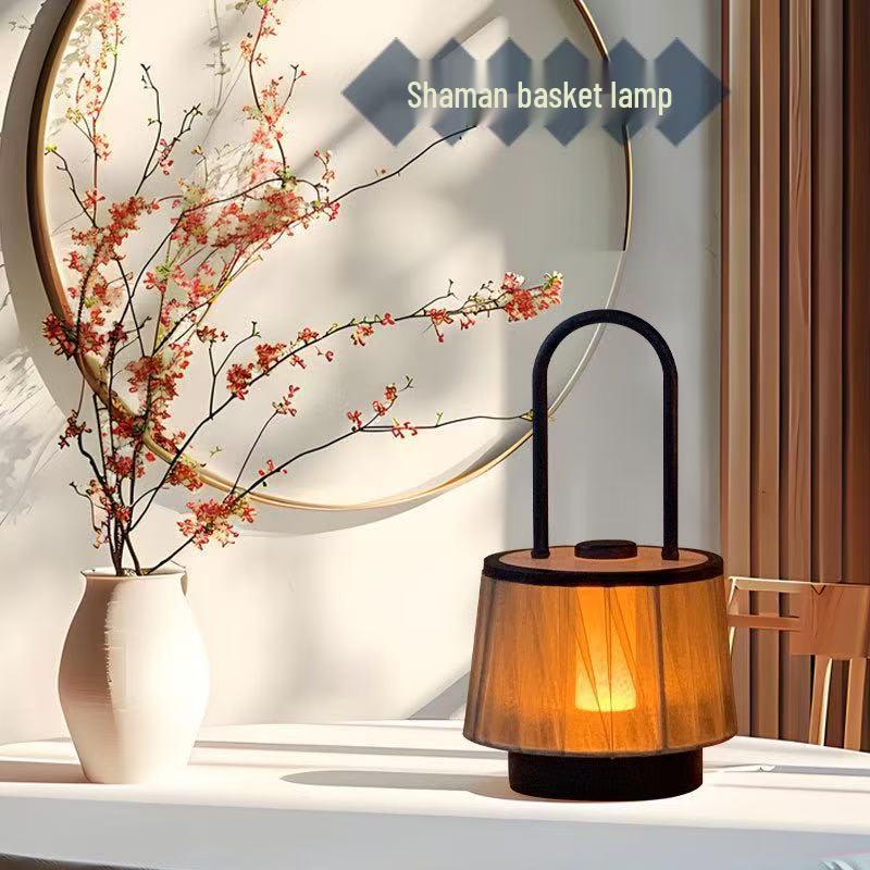 Wicker Fabric Desk Lamp with USB - LED Night Light for Bedroom, Study, or Outdoor Use