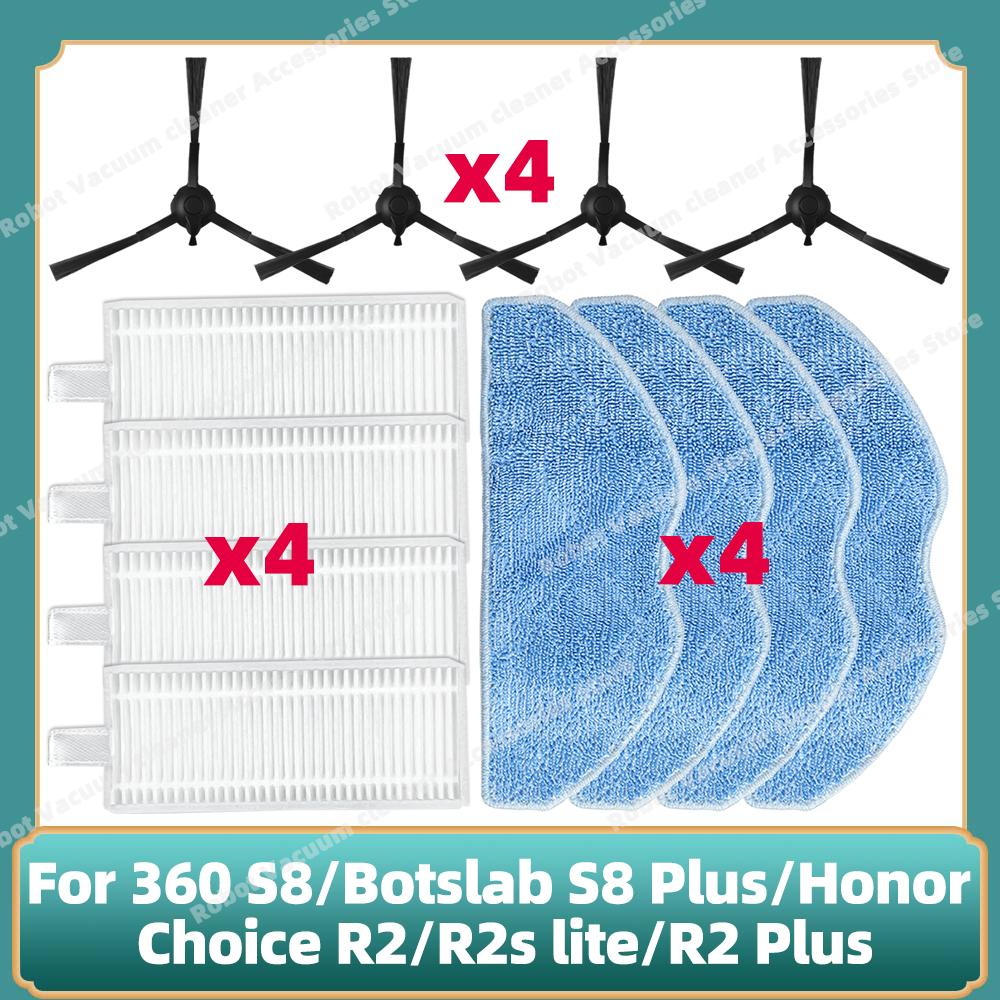 Kompatibel für 360 S8 / Botslab S8 Plus / Honor Choice R2 / R2s lite / R2 Plus Ersatz Haupt-Seitenbürste Filter Mopps Teile