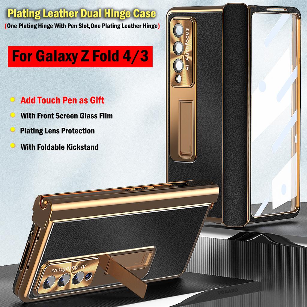 Überzug Touch Pen Für Samsung Z Fold 4 3 Scharnier Fall Mit Stift Slot Abdeckung Für Galaxy Z Fold 4 leder Scharnier Fall Frontscheibe Fim