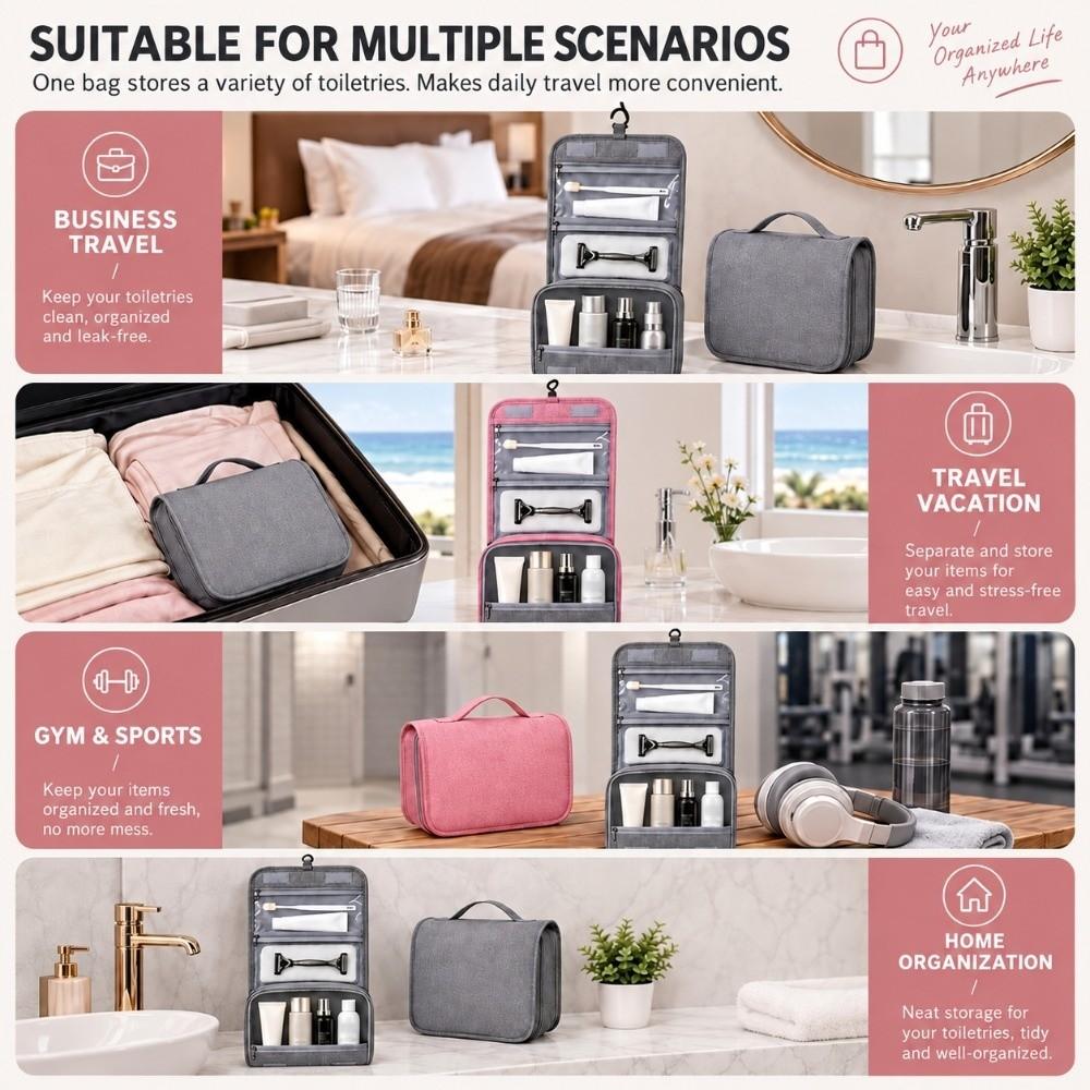 Hanging Hook Travel Cosmetic Bag Foldable Makeup Organizer Hanging Toiletry Bag  Travel Storage