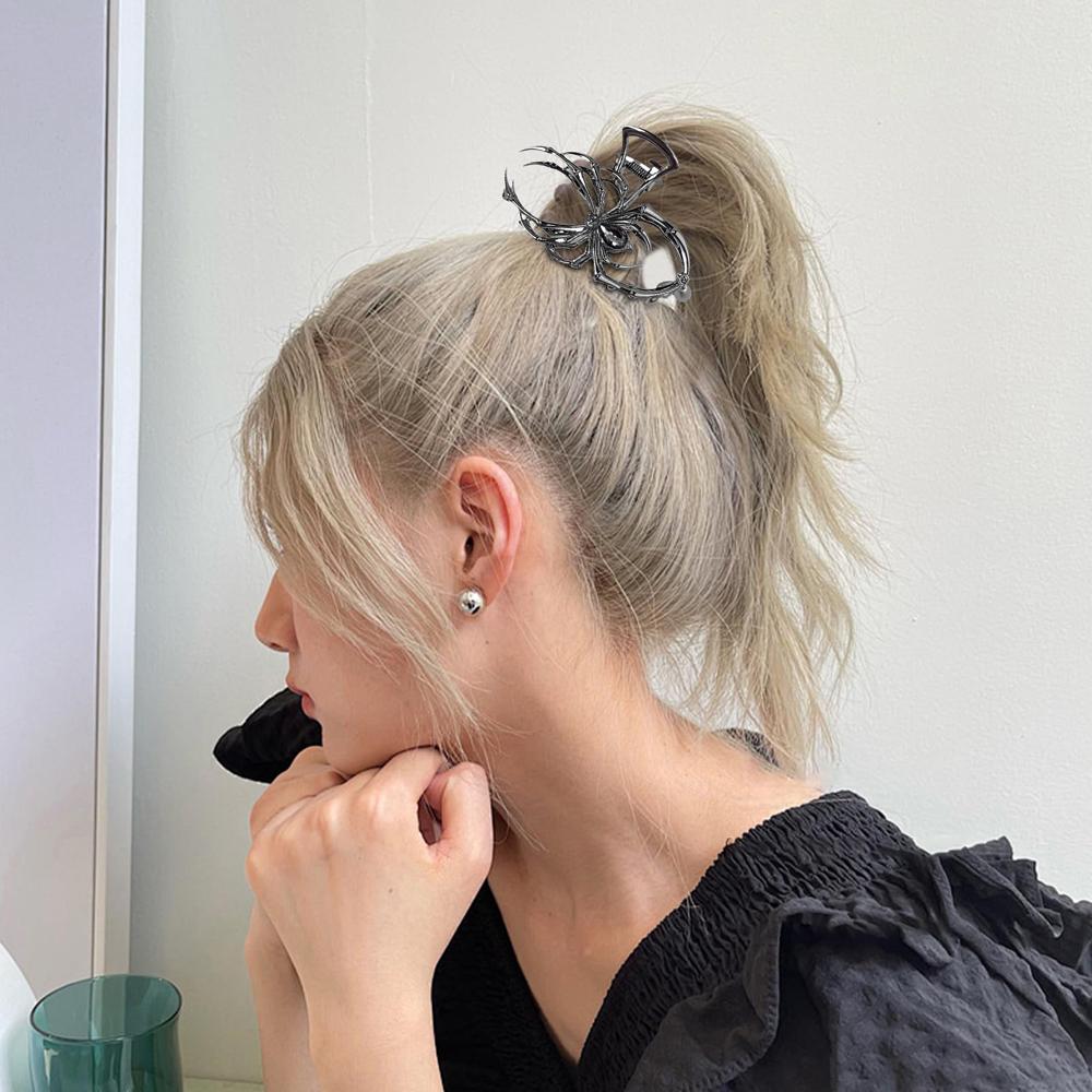 Halloweenské pavoučí spony do vlasů drápové spony-kovové gotické sponky do vlasů ze slitiny neklouzavý teror pavouk Silné držení sponky na čelisti do vlasů PunkCatch sponky