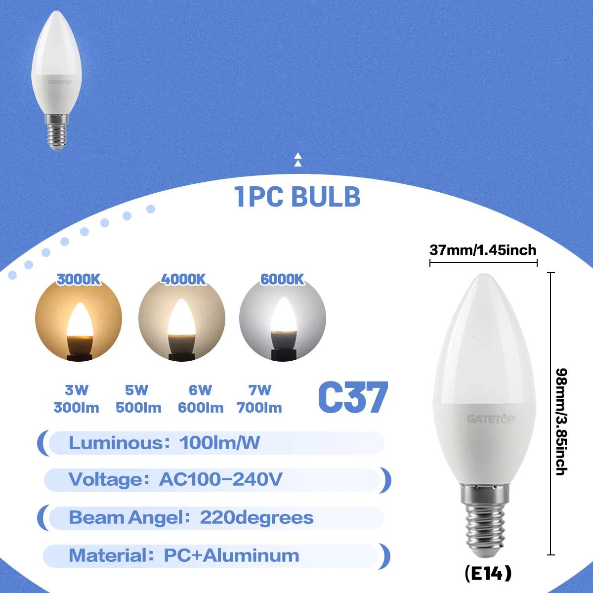 

1-10PCS Bombillas Led E14 Candle Bulb 110V 220V E14 3W 5W 6W 7W Light Bulbs Lamp for Indoor Derec Bedroom and Living Room Light 3w&Cold white 6000K&AC100-240V