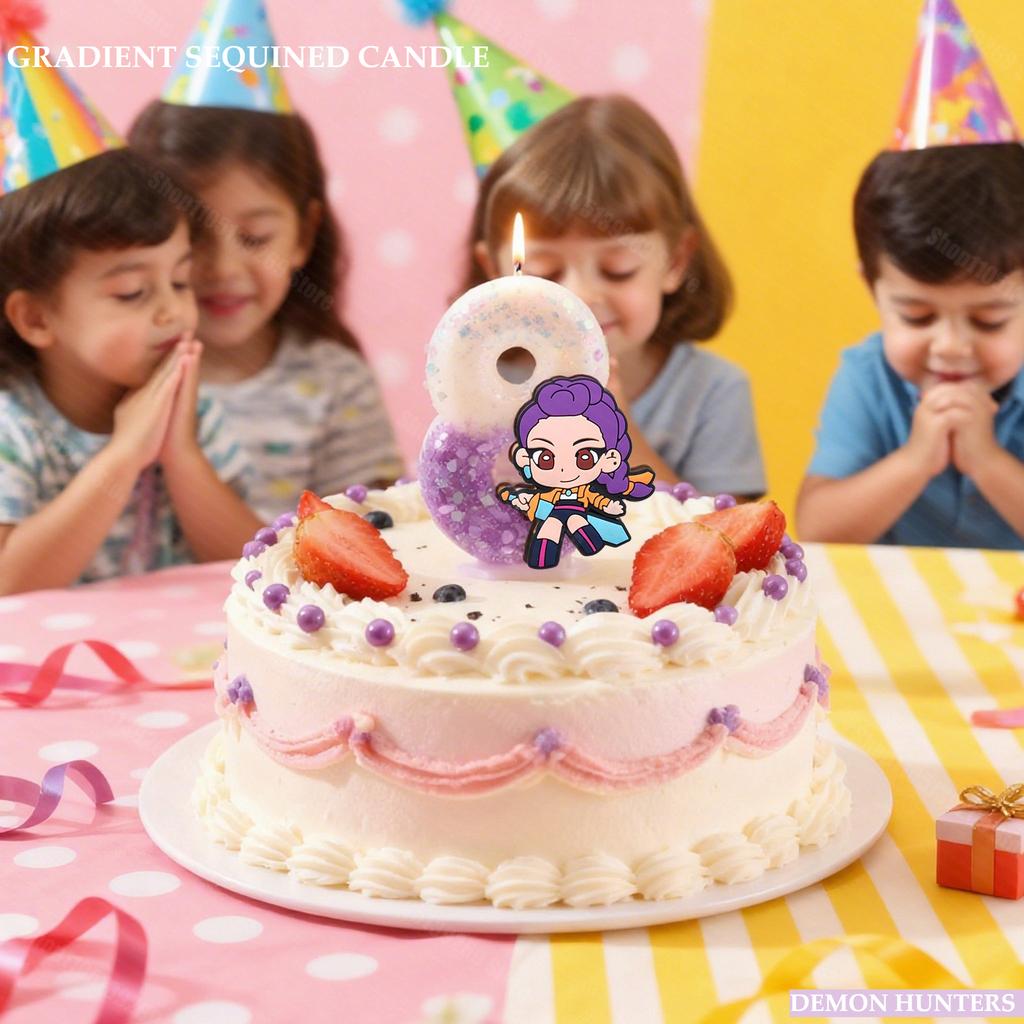 2026 hot Kpop Demon Hunter Themed Candles for Children's Birthday Parties, Exquisite Cake Decorations Party Supplies Gift