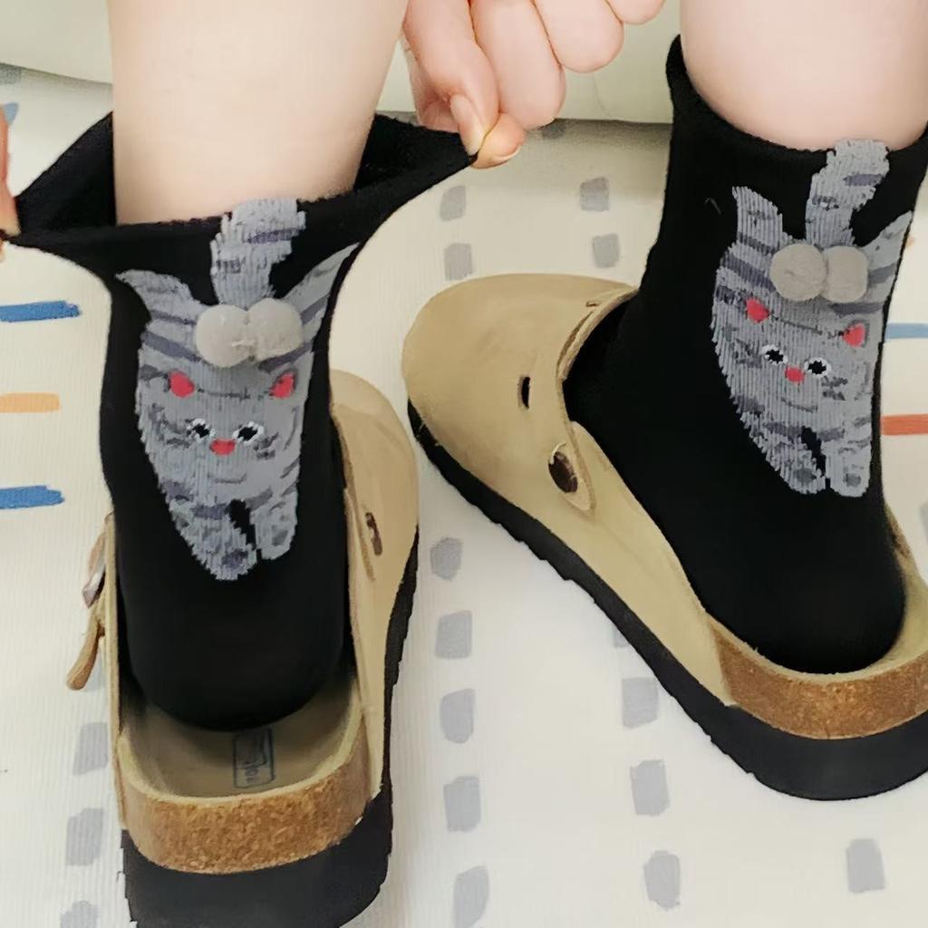1-10pairs Women Cat Egg Socks Mid Tube Warm Cute Funny 3D Cat Design Winter Cozy Socks for Halloween Christmas Gift Wear