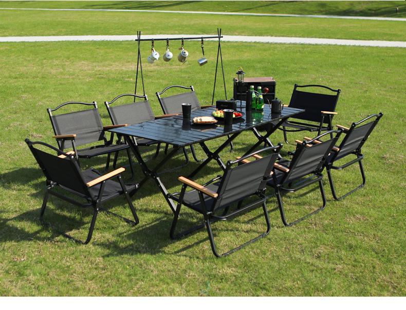 Folding Metal Carbon Steel Roll-up Camping Table and Chair Set