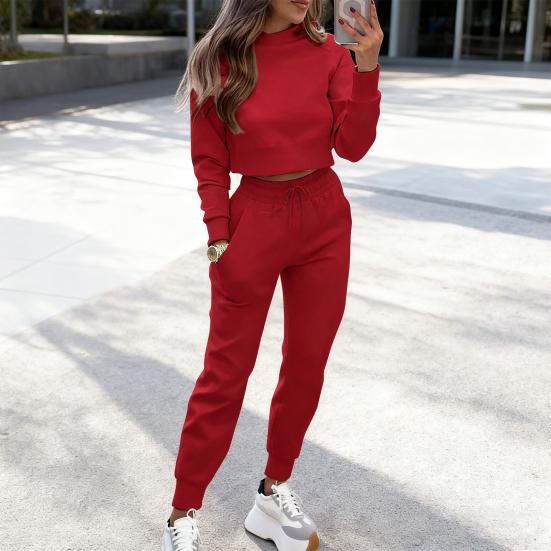 Women's 2 Piece Outfits Long Sleeve Pullover Crop Top And Drawstring Sweatpants Set Fall Lounge Sweatsuit Set
