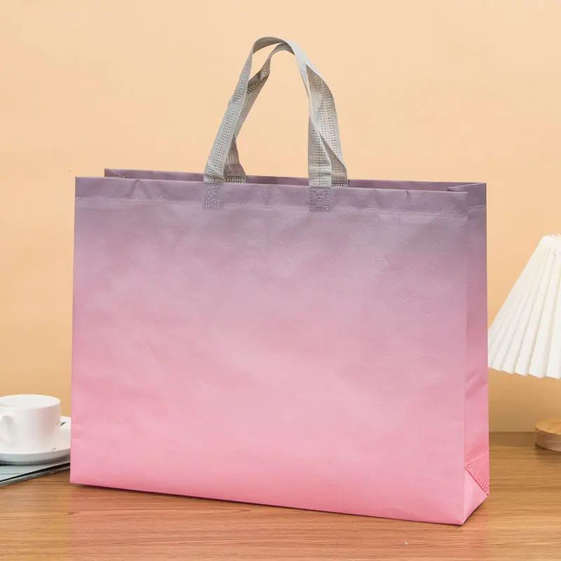 10PCS Rose Printing Packaging Shopping Bag Handle Waterproof Non Woven Fabric Gift Bags Black Clothing Store HandBag