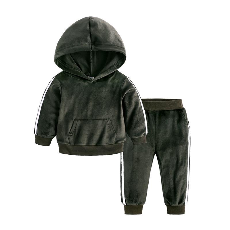 Gold Velvet Children's Autumn/Winter Two-Piece Set for Boys and Girls - Trendy Sweatshirt Outfit