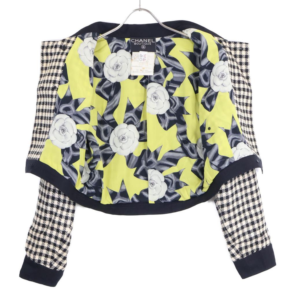 Chanel Houndstooth Vintage Short Double Jacket 9 Black WhiteUsed