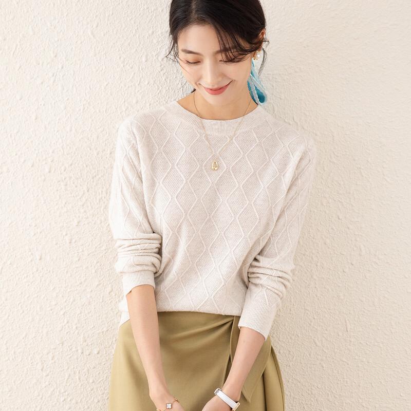 

TUHUANG Women s 100% Pure Wool Argyle Round Neck Pullover Sweater M