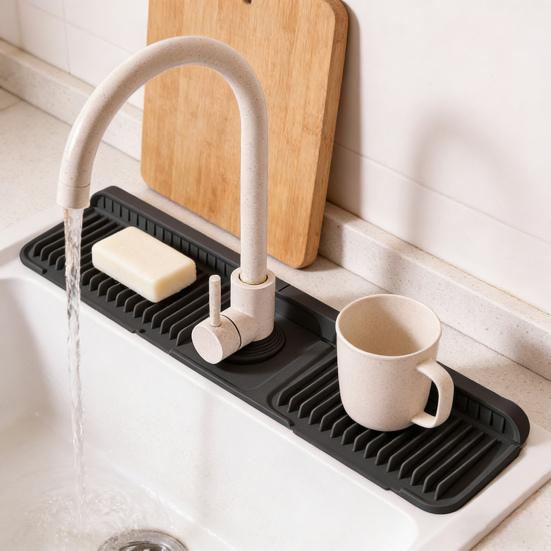 Kitchen Sink Sink with Slope Self-Draining Splash Guard Faucet Mat Silicone Fast Drying Faucet Mat