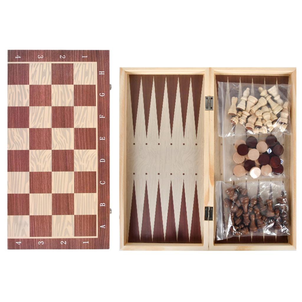 3 In 1 Wooden Chess Checkers Backgammon Set Portable Wooden Chess Set for Adults Kids