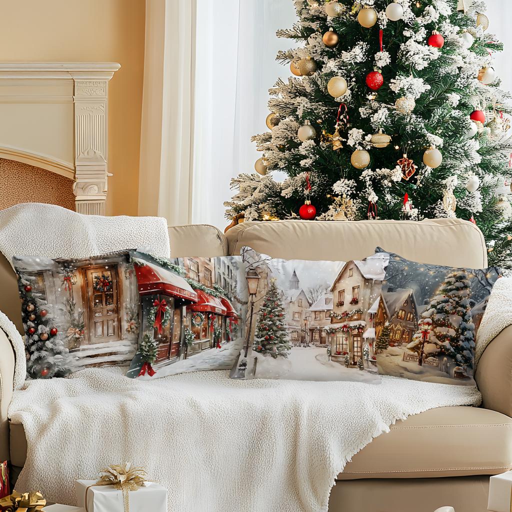 Christmas Themed Winter Street Houses Cushions Pillowcase Cushion Cover Throw Pillow Sofa Decoration Pillowcover Home Car Decor