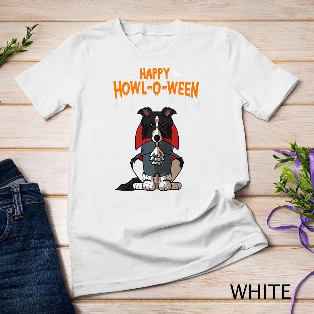 

Happy Howl-o-ween Border Collie Vampire Dog Halloween Premium Unisex T-shirt XL