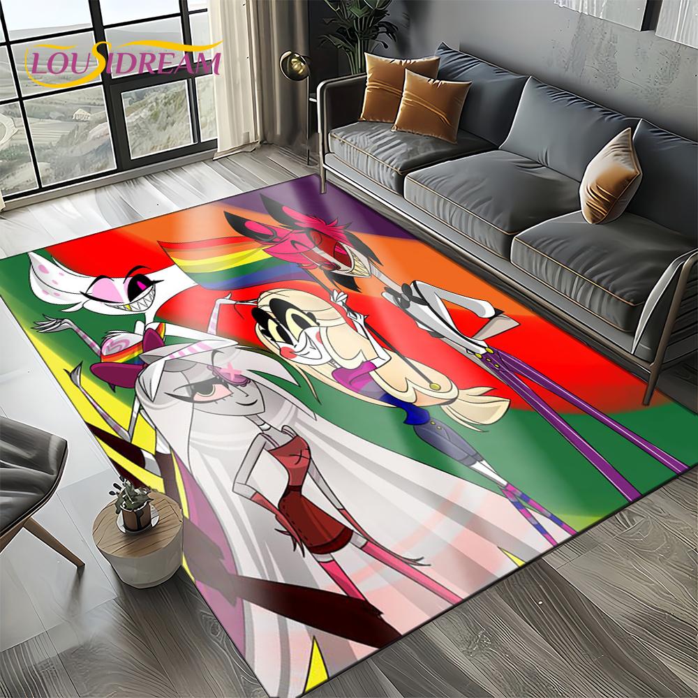 H-Hazbin Hotel Charlie Kreskówkowy Dywanik Dywan do Sypialni Salonu Dekoracja Domowa Sofa, Dekoracja do Zabawy dla Dzieci Mata Podłogowa Prezent